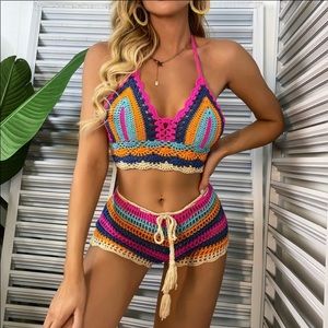 Multi-Colored Crochet Two Piece Bikini Beach Pool
Festival Coachella Cover-Up